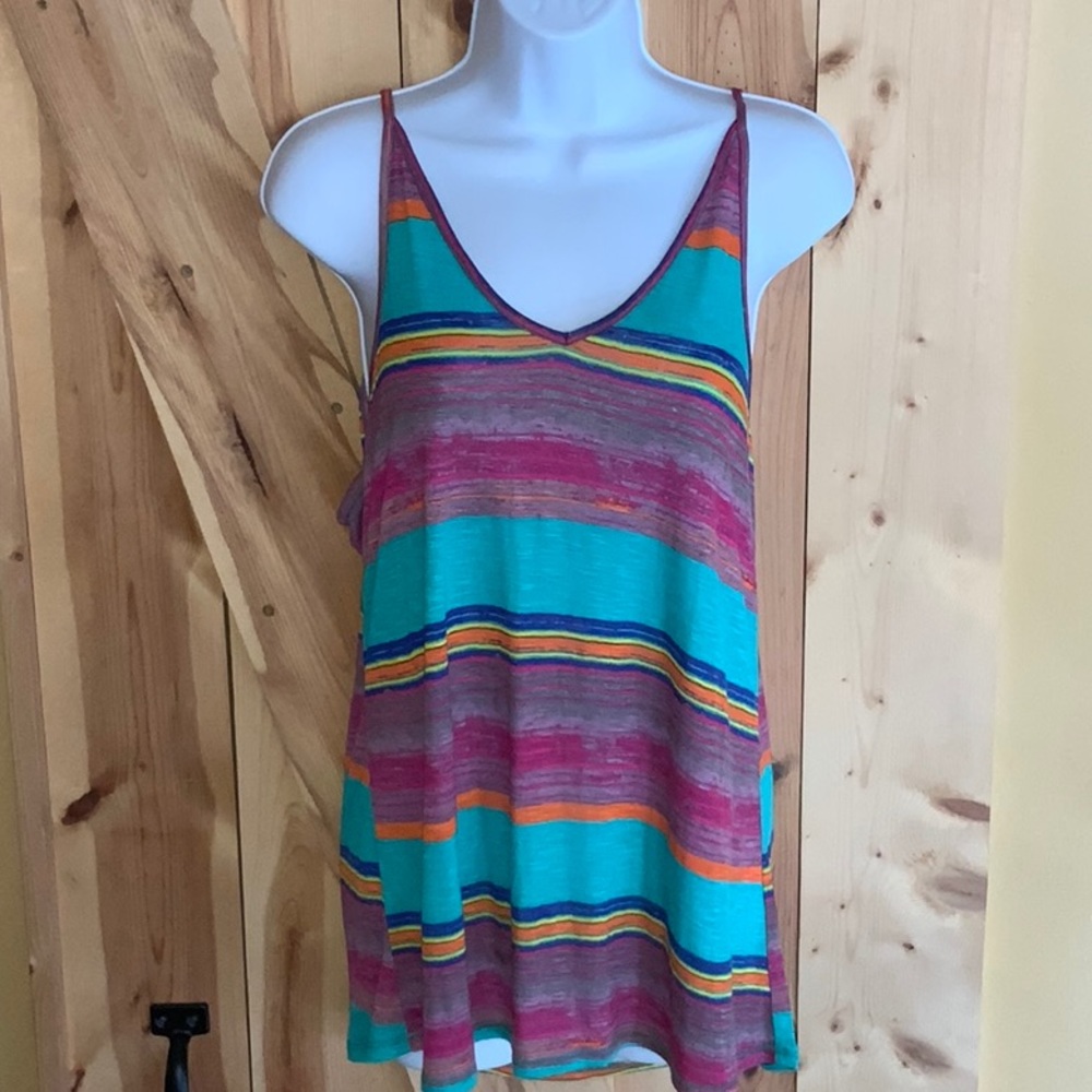 MICHAEL STARS - Striped Spaghetti Strap Tank w/ V-neck Made in USA (One Size)